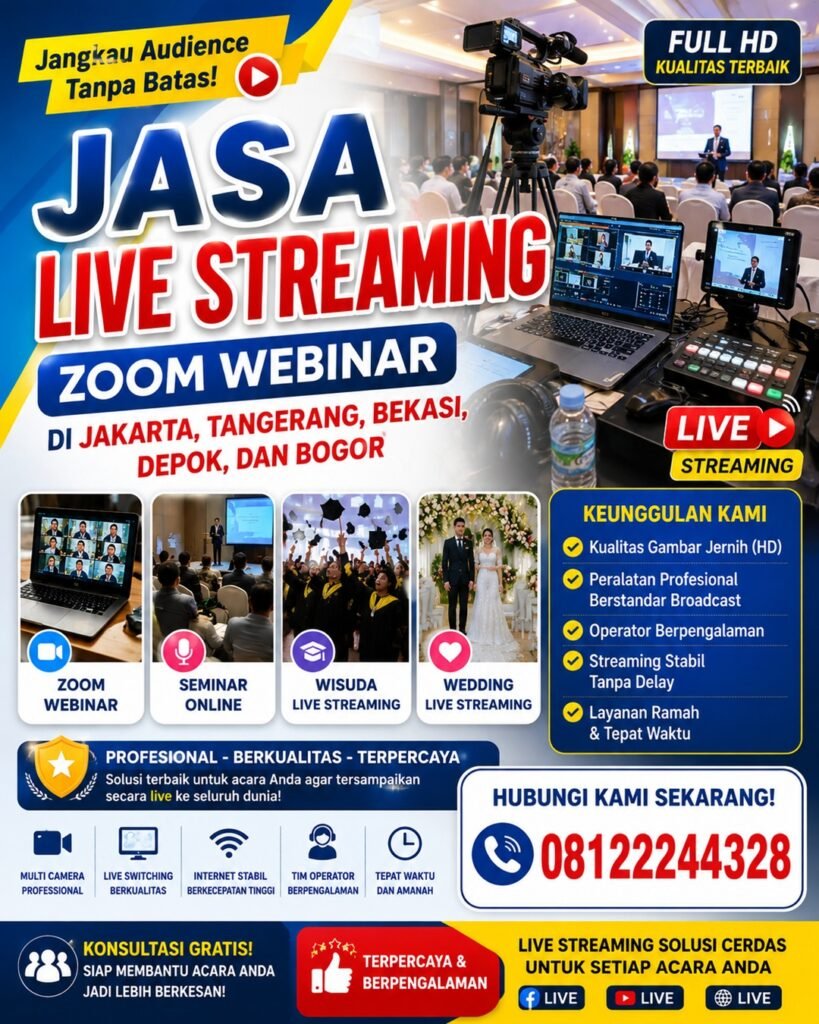 Jasa Live streaming Zoom webinar di Jakarta , Tangerang , Bekasi , Depok , Bogor